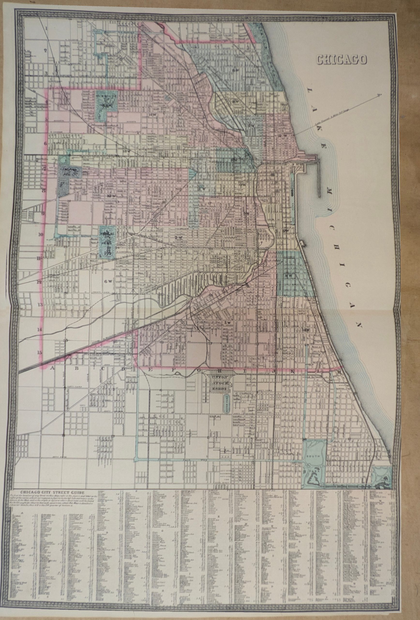1871 Map of Chicago by Warner, Higgins & Beers