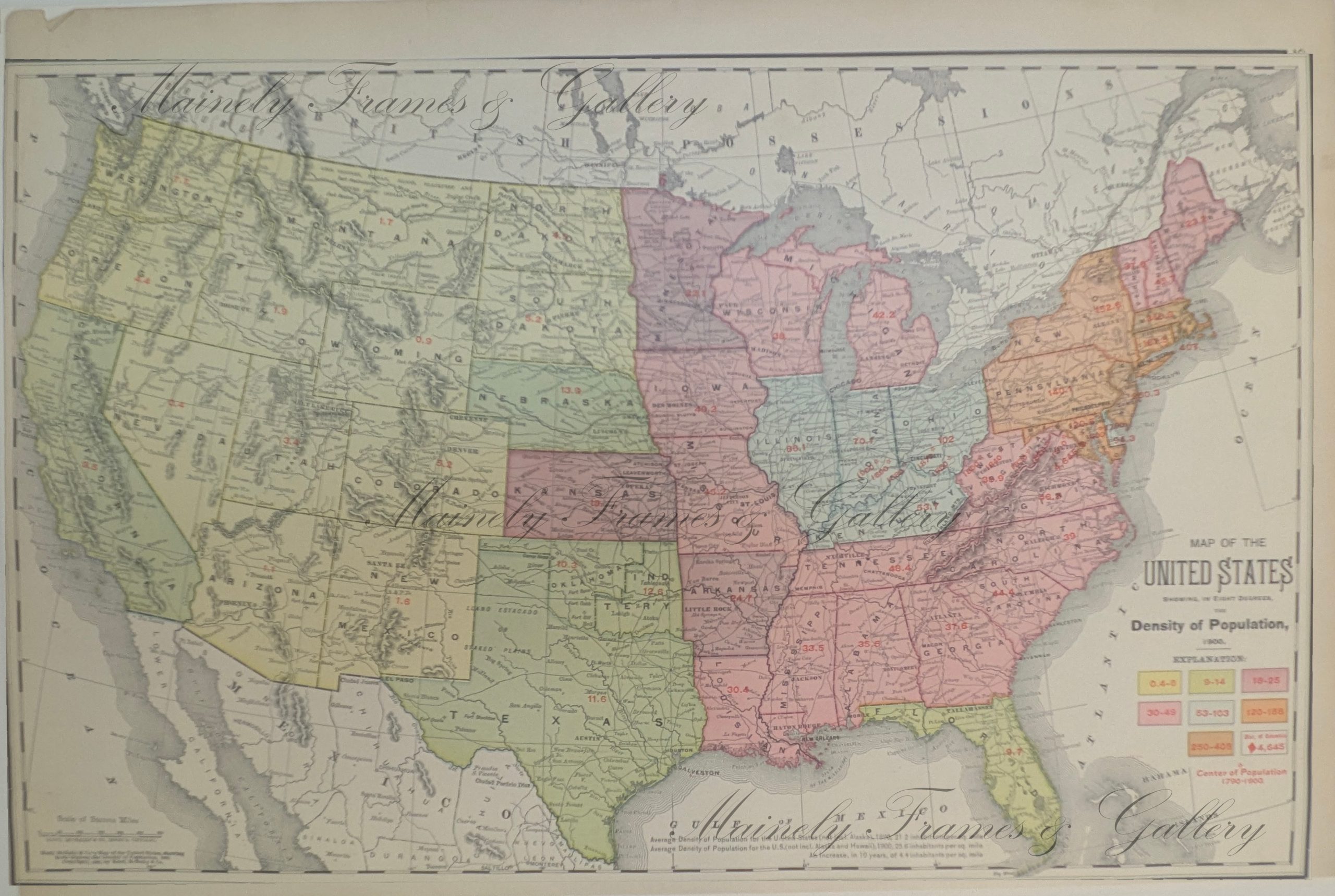 1906 Map of United States Population Density by Rand McNally