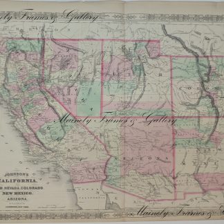 1864 Map of California, Utah, Nevada, Colorado, New Mexico and Arizona by Johnson