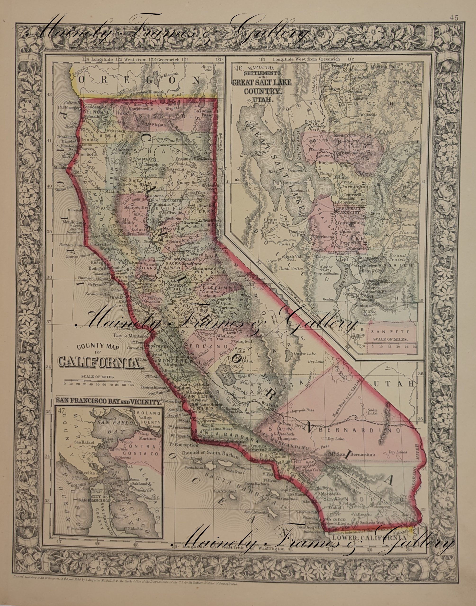 1860 Map of California by Mitchell