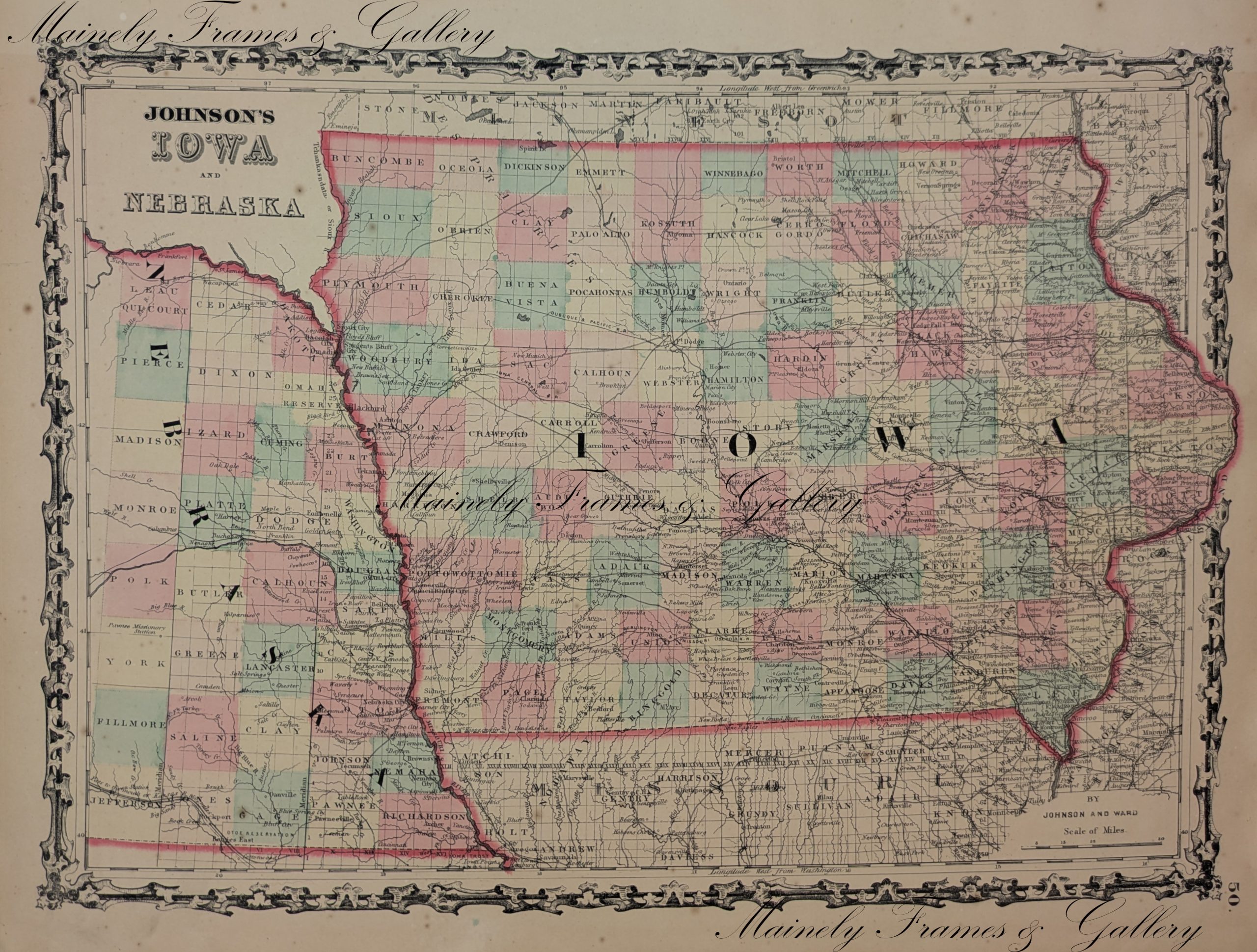 1862 Map of Iowa by Johnson