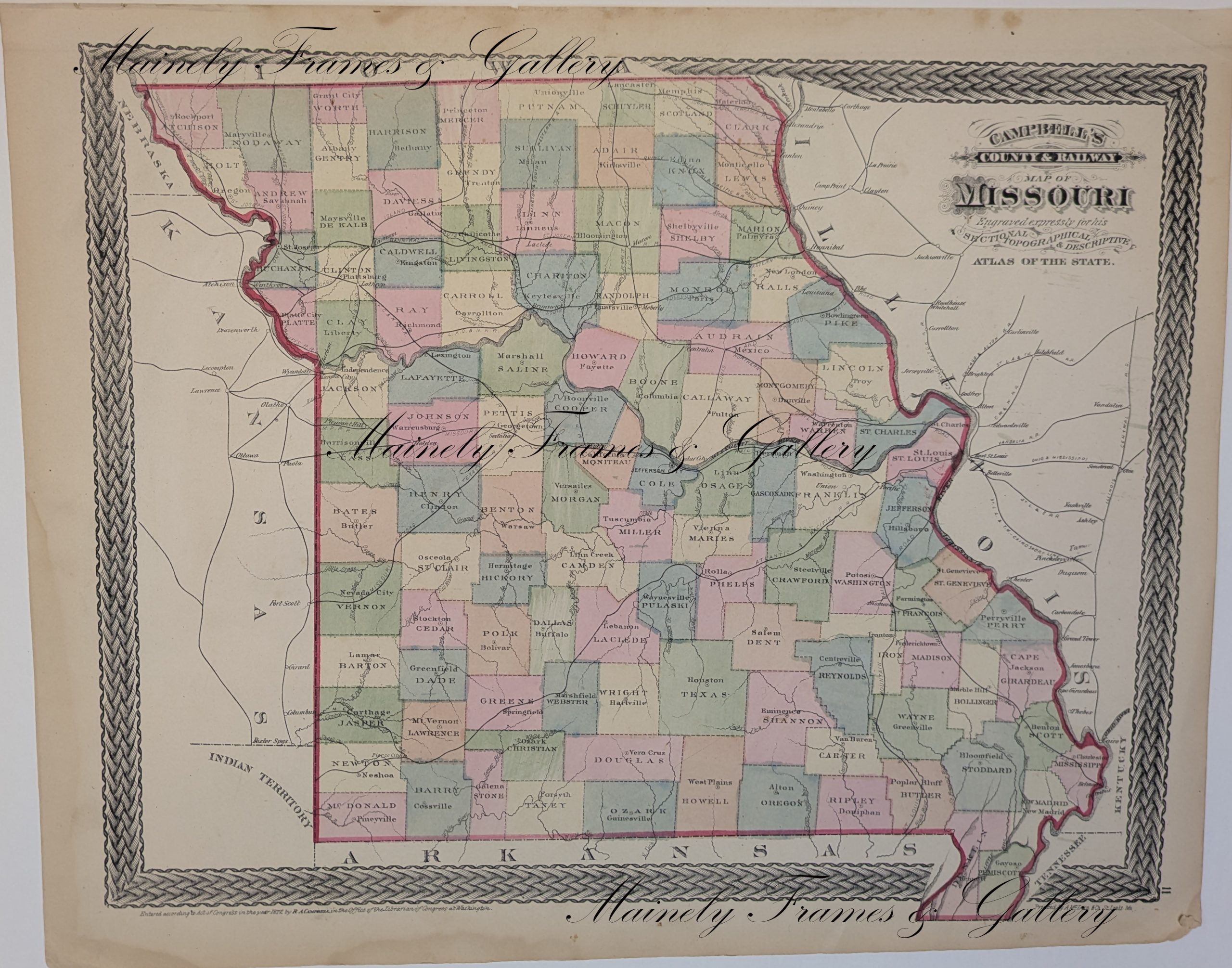1873 Map of Missouri by Campbell
