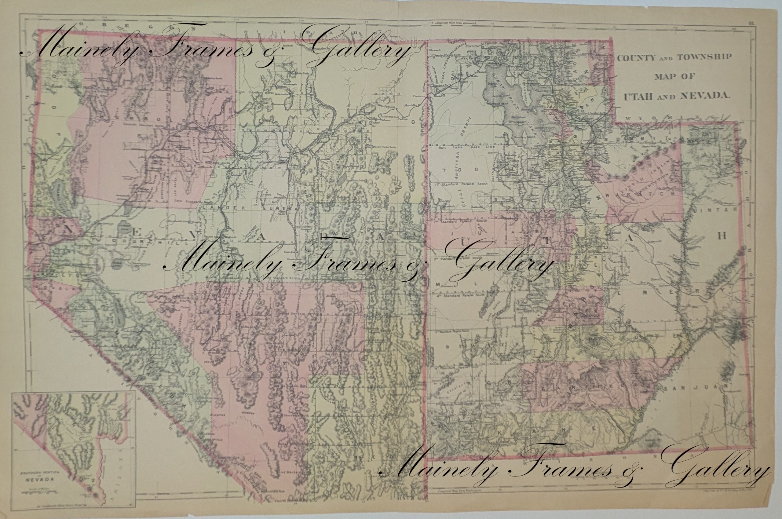 1884 Map of Utah and Nevada by Bradley & Bros.