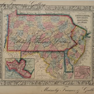 1860 Map of Pennsylvania, New Jersey, Maryland and Delaware by Mitchell