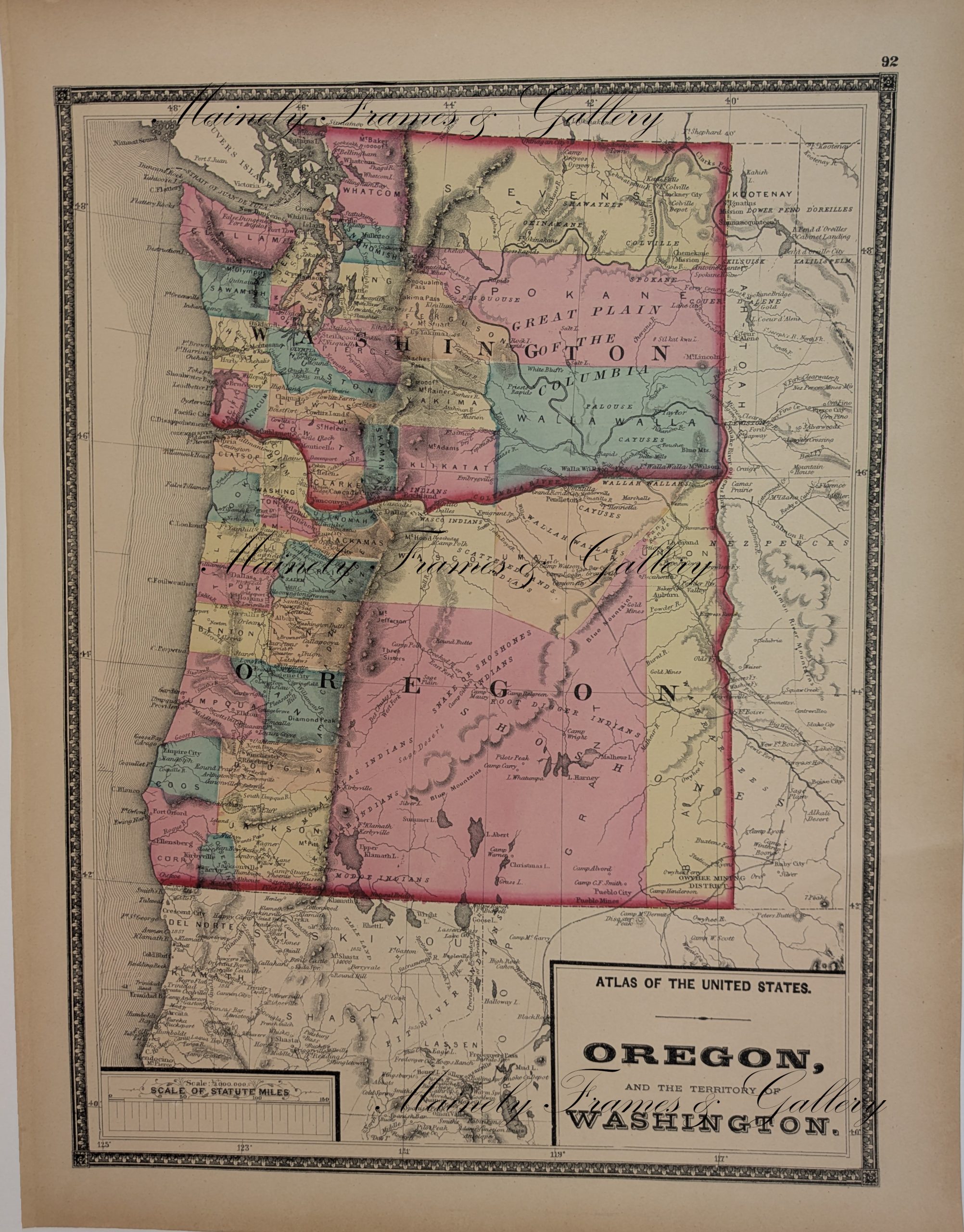 1872 Map of Oregon and Washington by Walling & Gray